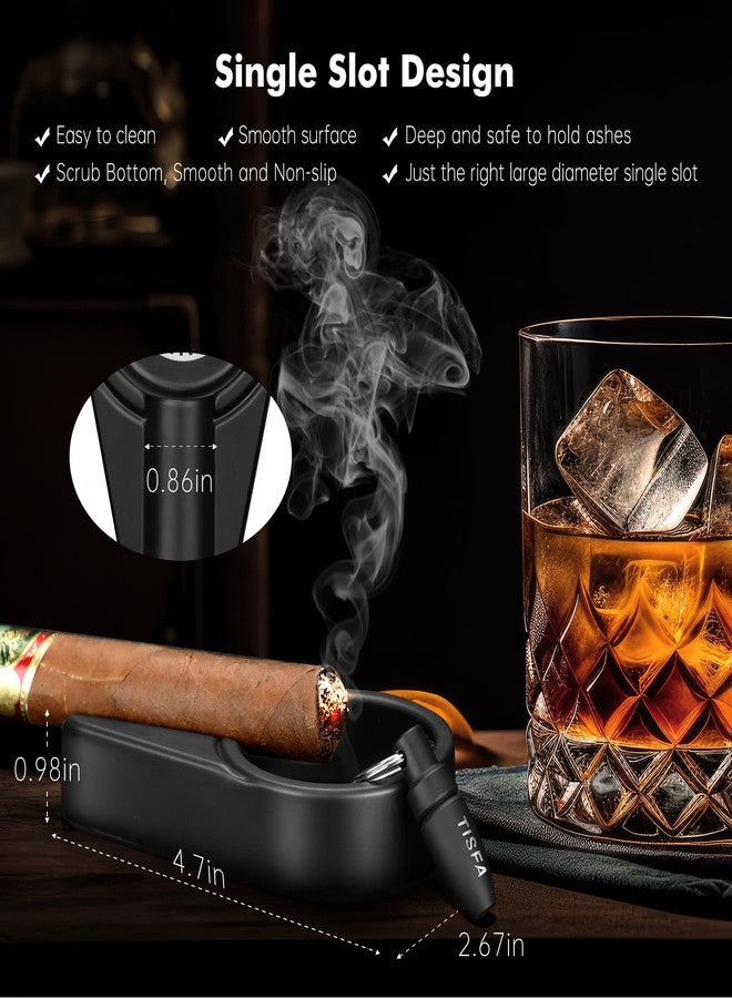 TISFA Cigar Ashtray Set, Portable Ash tray for Outdoor, Hole Punch, V Cutter with Draw Enhancer and Holder, Straight Cutter with Stand, Cigar Accessories Ashtray Gift Set - Image 3